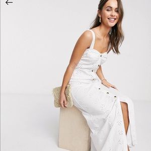 ASOS Design broderie strappy button maxi dress